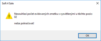 Reakce systému při nesouladu "evidovaných" a "vysvětlených" zmetků. (Pozice je ID řádku na kartě hromadného odvádění).