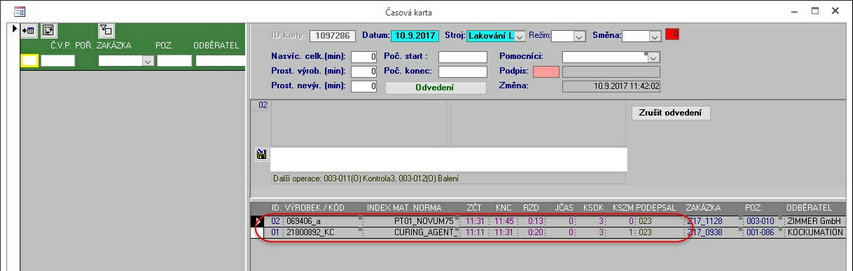 Již "odvedené operace" (podepsané) na Časové kartě.