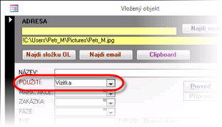 Připojenou fotografii označte - Vizitka.