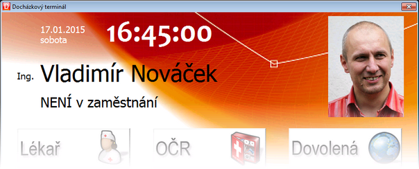 Docházkový terminál - identifikován konkrétní zaměstnanec.
