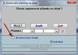 Zapnutý příznak vygeneruje Příjemky podle "domovských" skladů na kartách zboží.