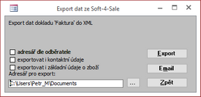 Dialogové okno "Export dokumentu do XML"