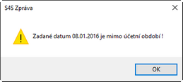 Upozornění, že datum PŘIJETÍ na faktuře je mimo aktuální účetní období.