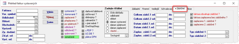 Nástroje pro filtraci faktur se "zádržným"