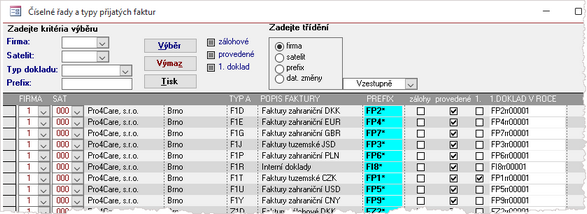 Konfigurace číselných řad faktur