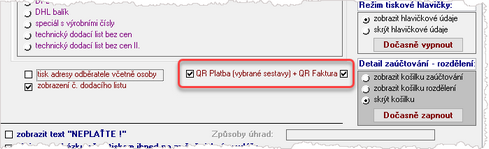 Možnost zapnutí zobrazení QR kódu na Vystavené faktuře.