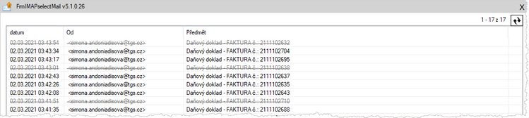 Seznam e-mailů ke zpracování ...