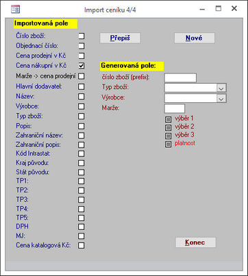 Čtvrtý krok - Pole zvolená k atualizaci.