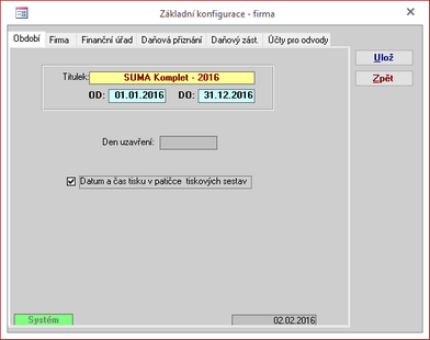 Konfigurace modulu Ekonomika - Nastavení účetního období