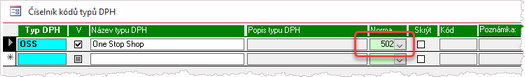 Konfigurace DPH - Nastavení kódu a propojení s normou One Stop Shop