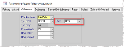 Konfigurace převzetí FV - kód DPH pro režim OSS