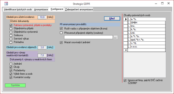 Strategie GDPR - základní Konfigurace.