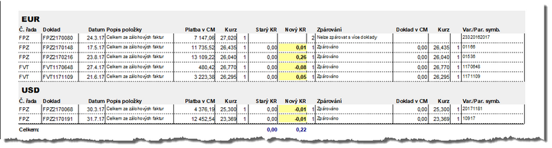 Návrh kurzových rozdílů u faktur 100% "zaplacených" zálohou.