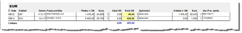 Návrh kurzových rozdílů z převodu mezi účty nebo pokladnami.