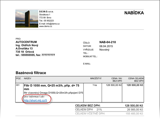 Nabídka ve formátu PDF s aktivním URL odkazem.