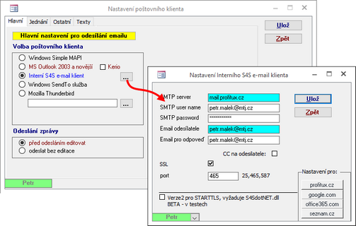 Konfigurace "interního" e-mailového klienta.