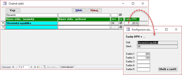 Číselník státu INTRASTAT - Nastavení sazeb DPH