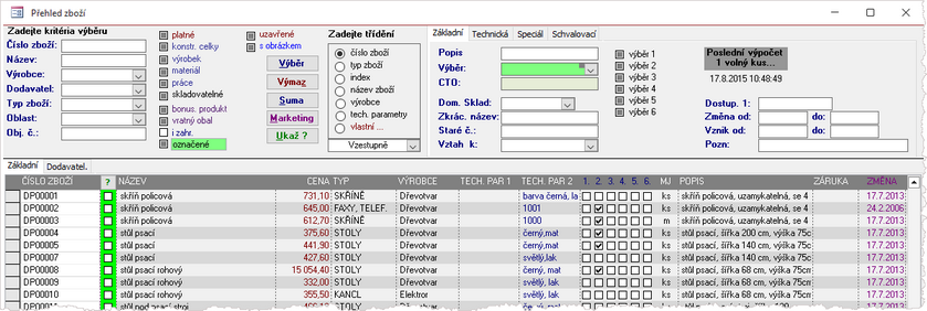 Přehled zboží - obecný