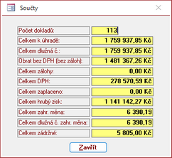 Ryhlé součty nafiltrovaných dokladů