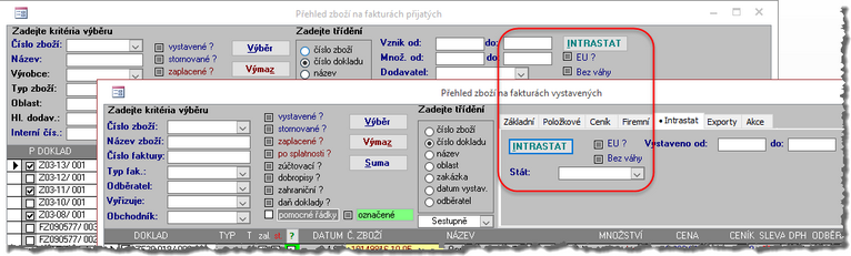 Přehled zboží ve fakturách - příprava a kontrola podkladů pro Intrastat.