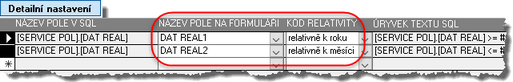 Detailní nastavení časové relativitu - může vyžadovat důkladnější znalost systému, jeho datové struktury.