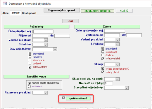 V konfiguraci zdrojů pro Skladovou dostupnost aktivujte "systém náhrad" ...