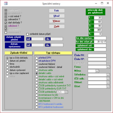 Konfigurace tisku speciálních finančních sestav.