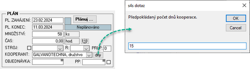 Možnost zjištění aktuálně plánované doby kooperace a její případná změna.