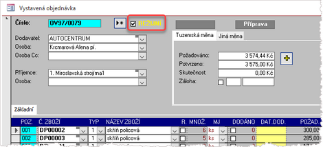 Vystavená objednávka - režijní