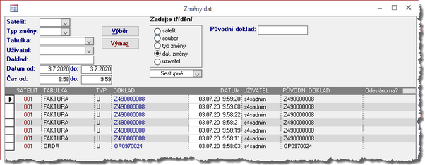 Žurnálování změn - s možnost filtrace časového úseku v rámci jednoho dne.