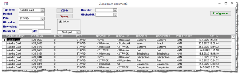 Žurnálování dateilních změn na vybraných typech dokumentů.